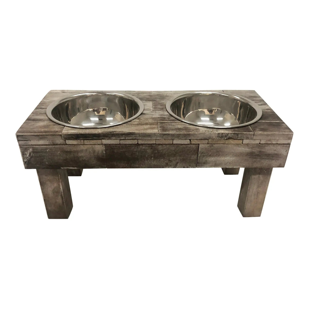 Elevated Double Bowl Pet Feeder, Brown Wash