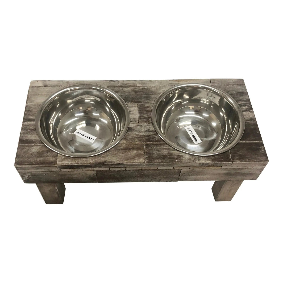 Elevated Double Bowl Pet Feeder, Brown Wash