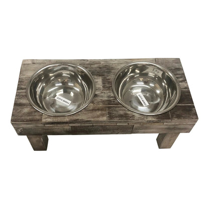Elevated Double Bowl Pet Feeder, Brown Wash