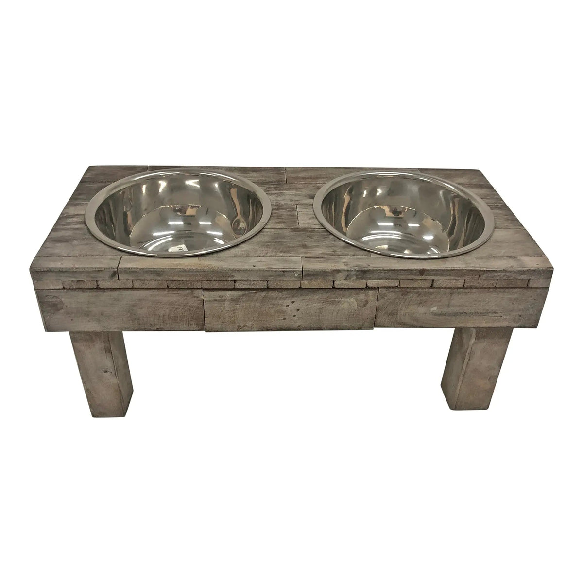 Elevated Double Bowl Pet Feeder, Brown Wash