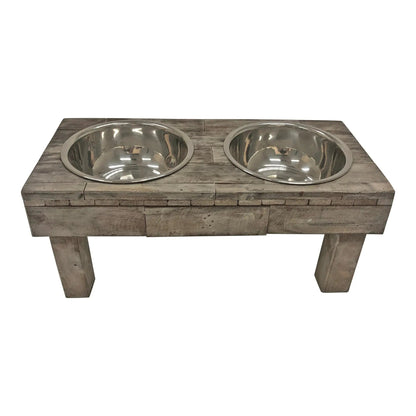 Elevated Double Bowl Pet Feeder, Brown Wash