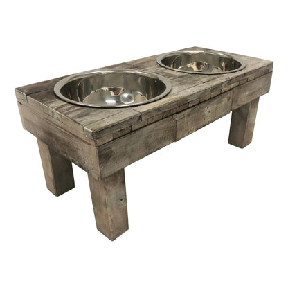 Elevated Double Bowl Pet Feeder, Brown Wash