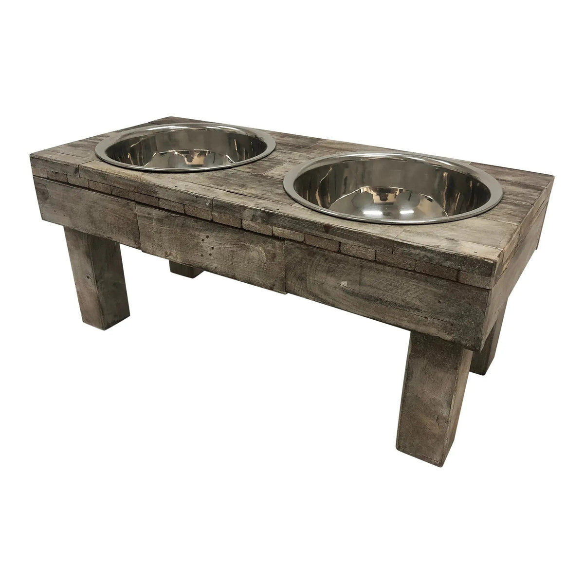 Elevated Double Bowl Pet Feeder, Brown Wash