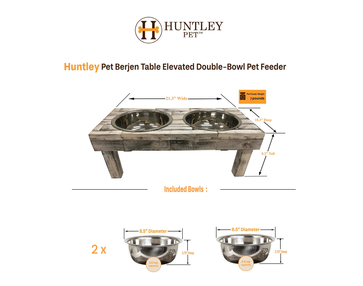 Elevated Double Bowl Pet Feeder, Brown Wash