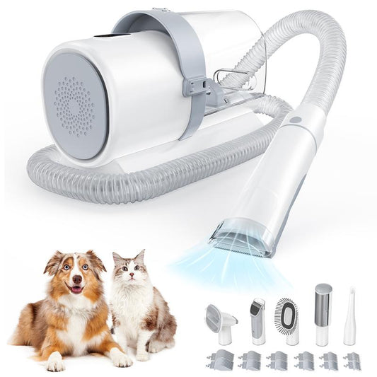 Sweetcrispy Universal Cordless Pet Grooming Vacuum Kit – Low Noise Dog Clippers with Detachable Blades, 3-Mode Hair Suction, and 5 Essential Grooming Tools – Perfect for Cats and Dogs!